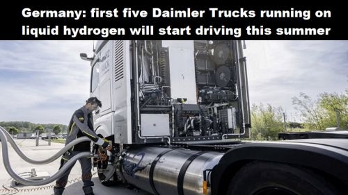 Duitsland: eerste vijf Daimler Trucks op vloeibare waterstof gaan deze zomer rijden