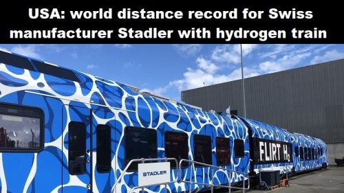 USA: wereld-afstandsrecord voor Zwitserse fabrikant Stadler met trein op waterstof