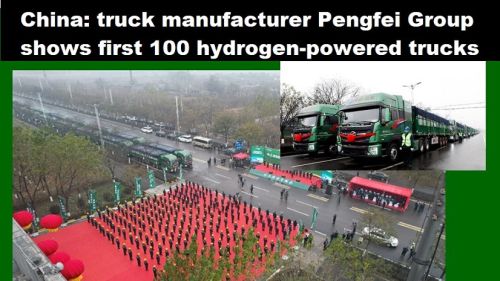 China: vrachtautofabrikant Penfei Group toont eerste 100 trucks op waterstof