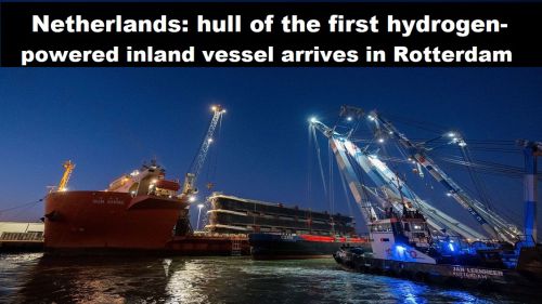 Nederland: casco van eerste binnenvaartschip op waterstof arriveert in Rotterdam