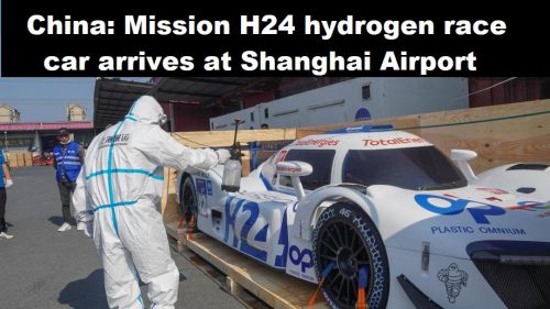 China: raceauto op waterstof van Mission H24 arriveert op Shanghai Airport