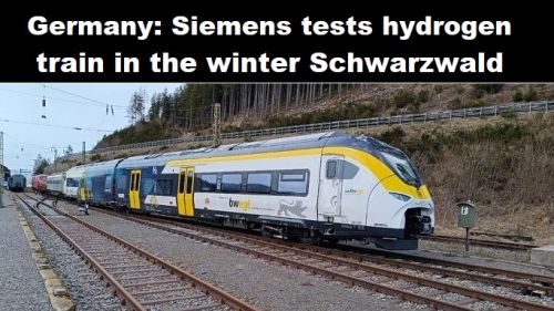 Duitsland: Siemens test trein op waterstof in het winterse Zwarte Woud