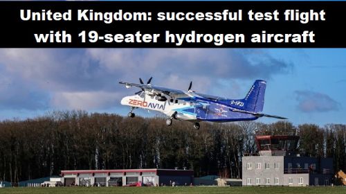 Verenigd-Koninkrijk: succesvolle testvlucht met 19-persoons waterstof-vliegtuig